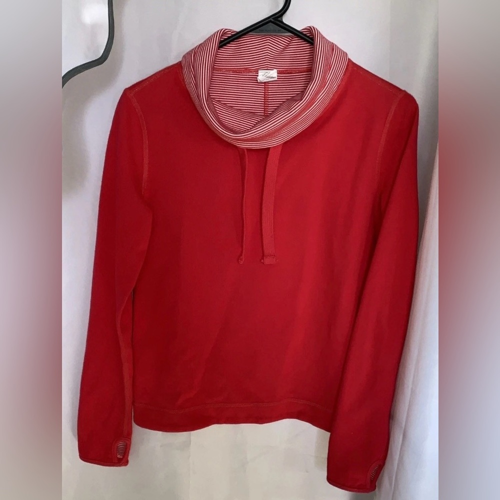 J. Crew Easily Reversible Top Sweatshirt Red Coral Cowl Neck Sweatshirt XXS - Picture 2 of 6